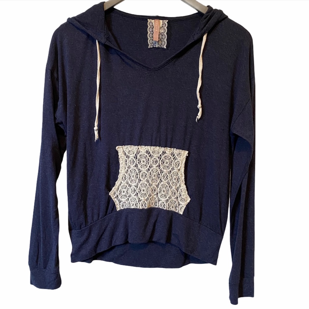 Mauve blue lightweight hoodie shirt lace pocket S